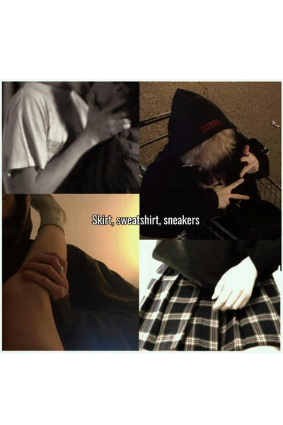 Skirt, sweatshirt, sneakers